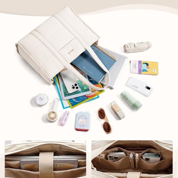 Laptop Bag for Women, Puffer Tote Bag for Work 15.6 Inch Large Computer Briefcas - Picture 4 of 9